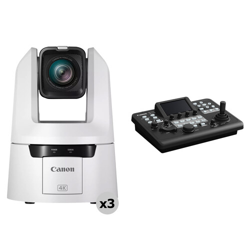 Canon CR-N500 4K NDI HX2 PTZ 3-Camera Kit with RC-IP300 Controller (White)