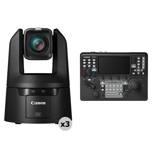 Canon CR-N700 4K 15x Zoom PTZ 3-Camera Kit with RC-IP1000 Controller (Satin Black)