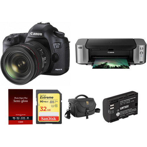 Canon EOS 5D Mark III DSLR Camera with 24-70mm Lens and PIXMA PRO-100 Printer Kit