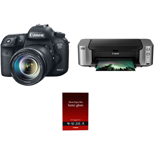Canon EOS 7D Mark II DSLR Camera with 18-135mm STM Lens and Inkjet Printer Kit