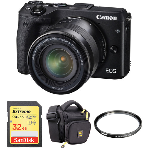 Canon EOS M3 Mirrorless Digital Camera with 18-55mm Lens and Accessories Kit (Black)