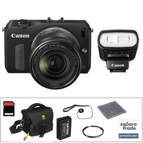 Canon EOS M Mirrorless Digital Camera with 18-55mm Lens and Flash Deluxe Kit (Black)