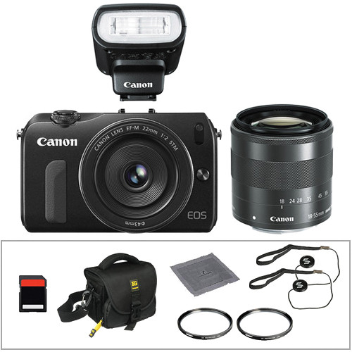 Canon EOS M Mirrorless Digital Camera with 18-55mm and 22mm Lenses and Flash Basic Kit (Black)