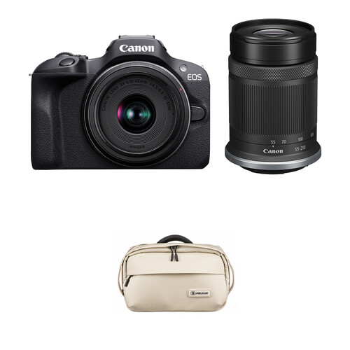 Canon EOS R100 Mirrorless Camera with 18-45mm and 55-210mm Lenses and Basic Bundle