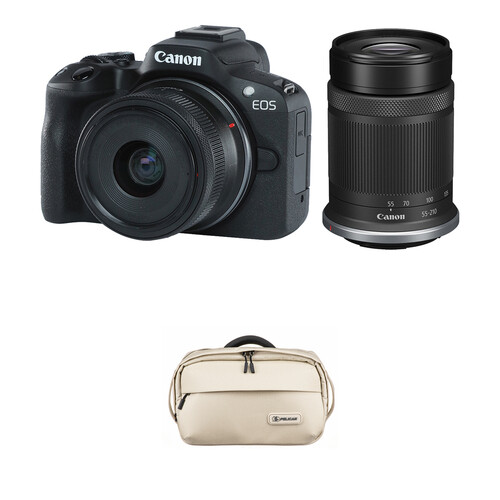Canon EOS R50 Mirrorless Camera with 18-45mm and 55-210mm Lenses and Basic Bundle (Black)