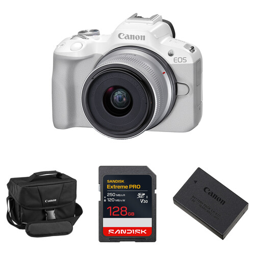 Canon EOS R50 Mirrorless Camera with 18-45mm Lens and Essentials+ Kit (White)