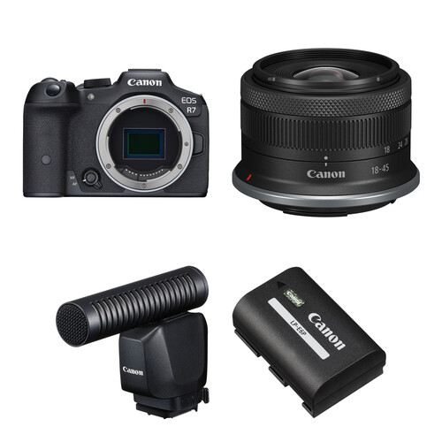 Canon EOS R7 Mirrorless Camera with 18-45mm Lens and Microphone Kit