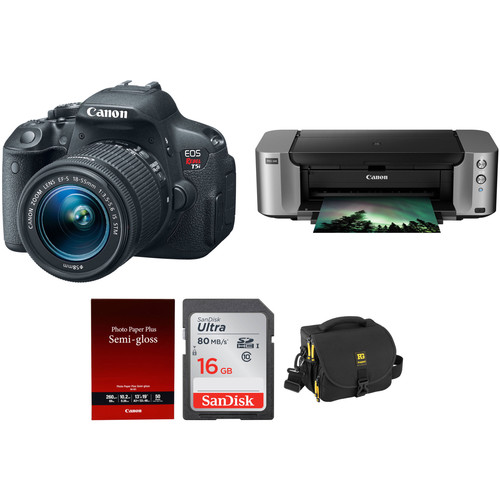 Canon EOS Rebel T5i DSLR Camera with 18-55mm Lens & PIXMA PRO-100 Printer Kit