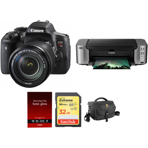 Canon EOS Rebel T6i DSLR Camera with 18-135mm Lens and PIXMA PRO-100 Printer Kit