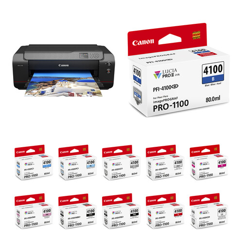 Canon imagePROGRAF PRO-1100 Professional 17" Wireless Inkjet Photo Printer with 12 PFI-4100 Ink Tanks Kit