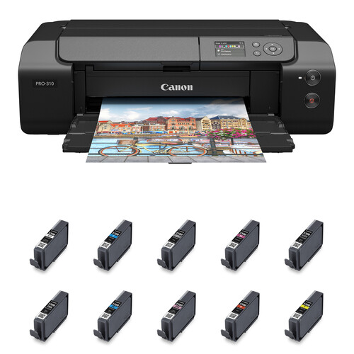 Canon imagePROGRAF PRO-310 Professional 13" Wireless Inkjet Photo Printer with 10 PFI-5100 Ink Tanks Kit