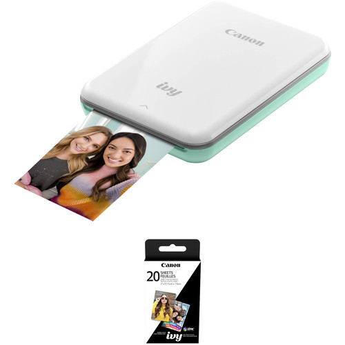Canon IVY Mini Smartphone Printer (Mint Green) with 2 x 3" ZINK Photo Paper Pack (20 Sheets)