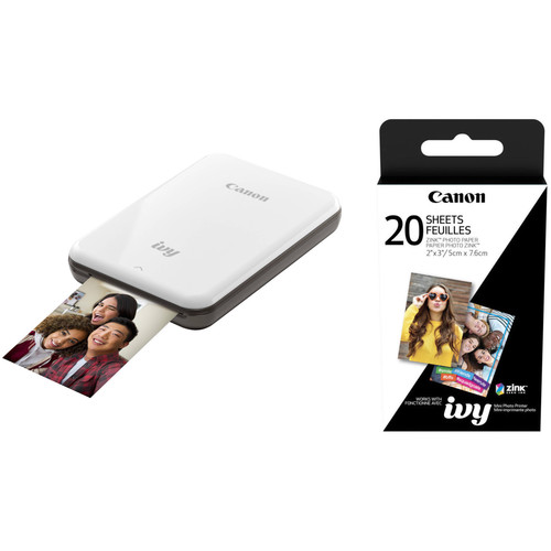 Canon IVY Mini Smartphone Printer (Slate Gray) with 2 x 3" ZINK Photo Paper Pack (20 Sheets)