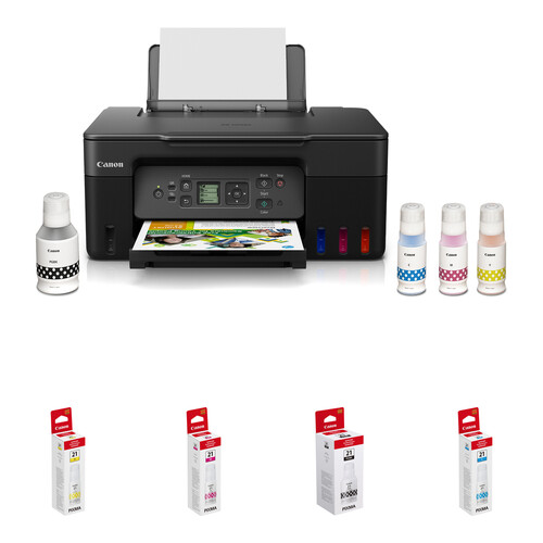 Canon PIXMA G3270 MegaTank All-in-One Wireless Inkjet Color Printer with Four GI-21 Ink Bottles Kit