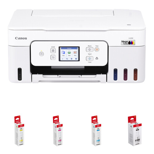 Canon PIXMA G3290 Wireless MegaTank All-in-One Printer with Four GI-21 Ink Bottles Kit