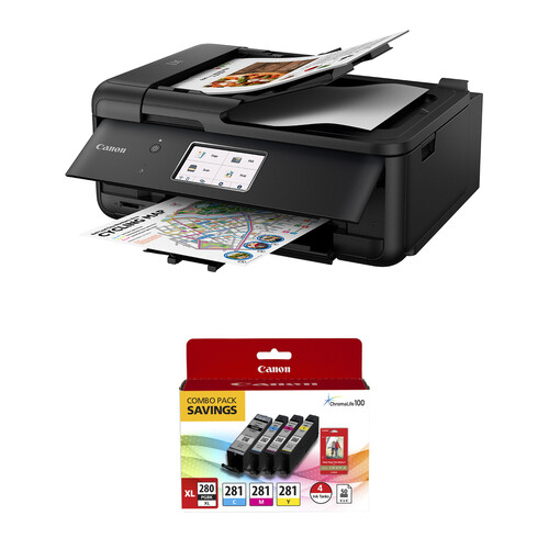 Canon PIXMA TR8620a Wireless Home Office All-in-One Printer with PGI-280 XL/CLI-281 4-Color Pack and 4 x 6" Photo Paper Kit