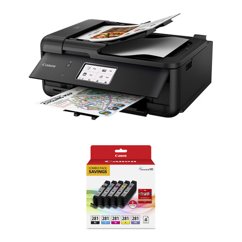 Canon PIXMA TR8620a Wireless Home Office All-in-One Printer with CLI-281 5-Color Ink Tanks and 5 x 5" Photo Paper Kit
