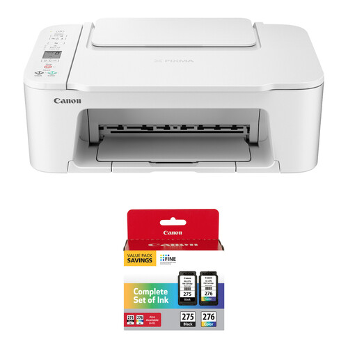 Canon PIXMA TS3720 Wireless All-in-One Printer with PG-275/CL-276 Ink Value Pack Kit (White)