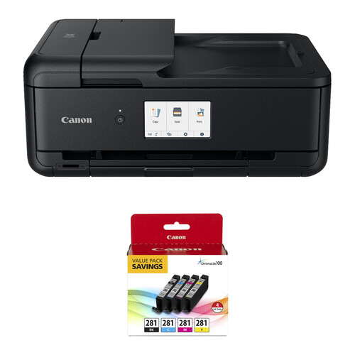 Canon Pixma TS9520a Wireless All-in-One Inkjet Printer with CLI-281 4-Color Ink Tank Value Pack (Black)