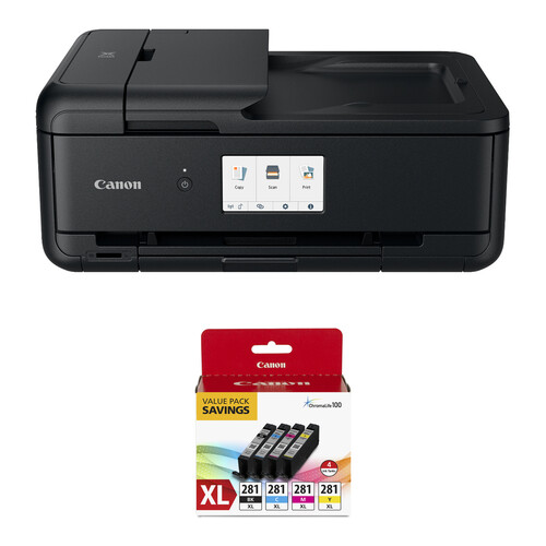 Canon Pixma TS9520a Wireless All-in-One Inkjet Printer with CLI-281 XL 4-Color Ink Tank Value Pack Kit (Black)