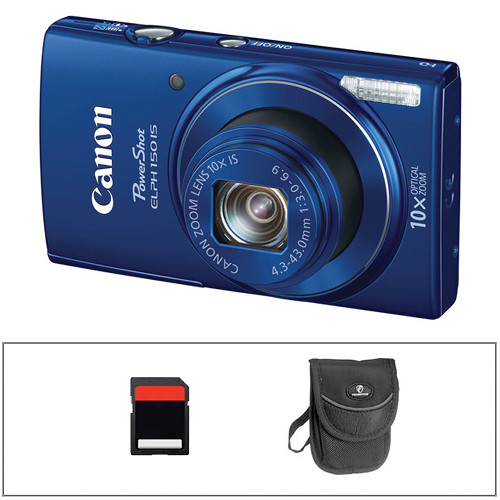 Canon PowerShot ELPH 150 IS Digital Camera Basic Kit (Blue)