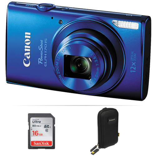 Canon PowerShot ELPH 170 IS Digital Camera Basic Kit (Blue) B&H