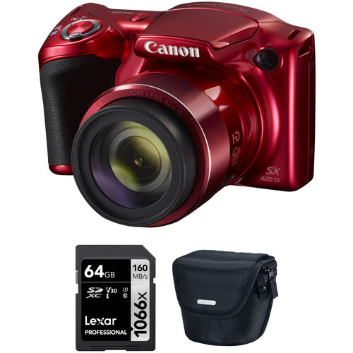 Canon PowerShot SX420 IS Digital Camera with Accessory Kit (Red)