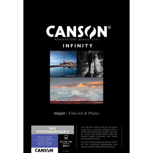 Canson Infinity Rag Photographique II Paper (310 gsm, 13 x 19", 25 Sheets)