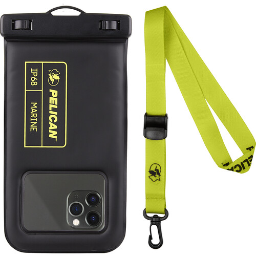 Pelican Outdoor Marine Waterproof Floating Smartphone Pouch with Lanyard (Black & Neon Green)