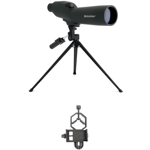 Celestron 20-60x60 Zoom Refractor Spotting Scope and Smartphone Adapter Kit (Straight Viewing)