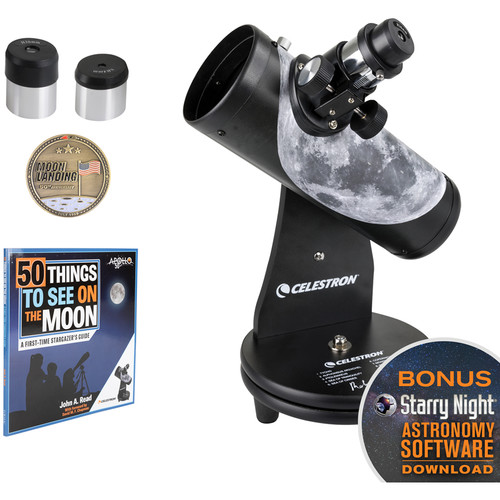 Celestron FirstScope 76mm f/4 Signature Series Moon Alt-Az Reflector Telescope, Apollo 11 50th Anniversary Bundle