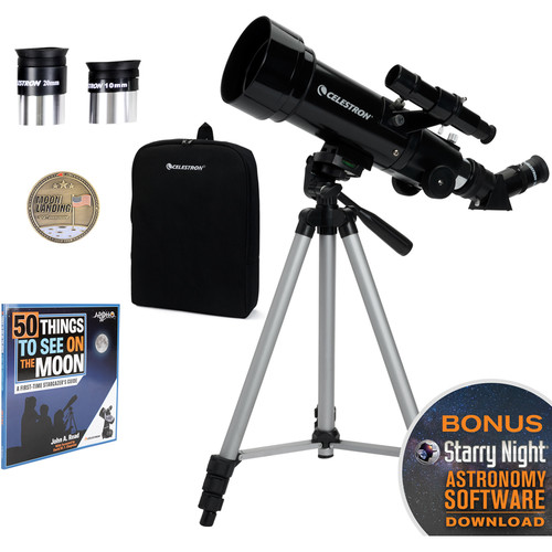 Celestron Travel Scope 70mm f/6 AZ Refractor Telescope, Apollo 11 50th Anniversary Bundle