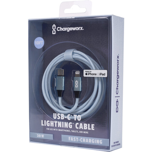 ChargeWorx USB-C to Lightning Cable (10', Chambray Blue)