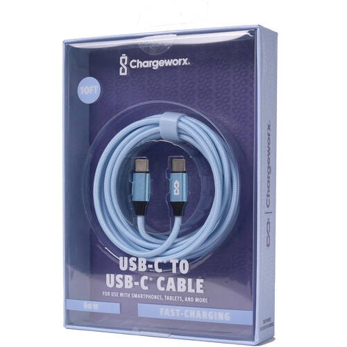 ChargeWorx Nylo-Tuff USB-C 60W Charging Cable (Chambray Blue, 10')