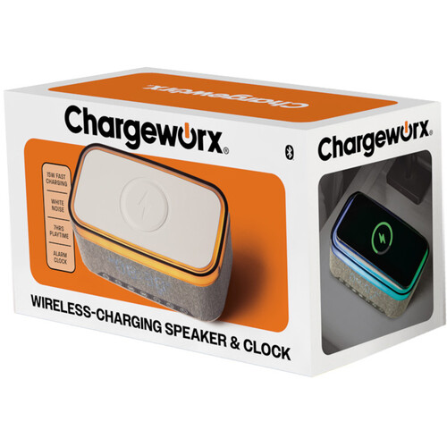 ChargeWorx Bluetooth Speaker Alarm Clock with Lights & Charging Pad (White)