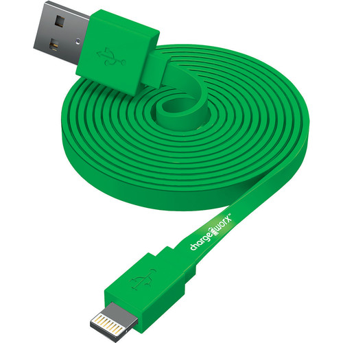 ChargeWorx Flat Charge and Sync Lightning Cable (10', Green)