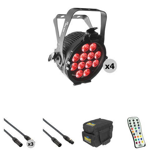 CHAUVET DJ SlimPAR Pro Q USB Kit with 4 RGBA LED Wash Lights, Cables, Case, and Remote