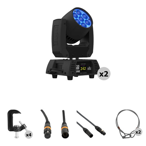 CHAUVET Professional Rogue R1X Wash RGBW LED Moving Head Wash 2-Light Kit with DMX Cables and Mounting Accessories