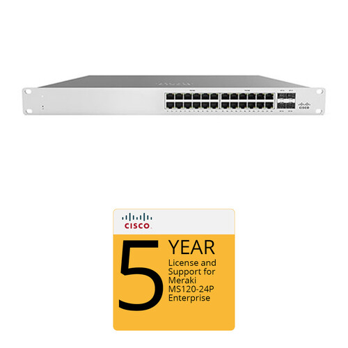 Cisco MS120-24P Access Switch with 5-Year Enterprise License and Support