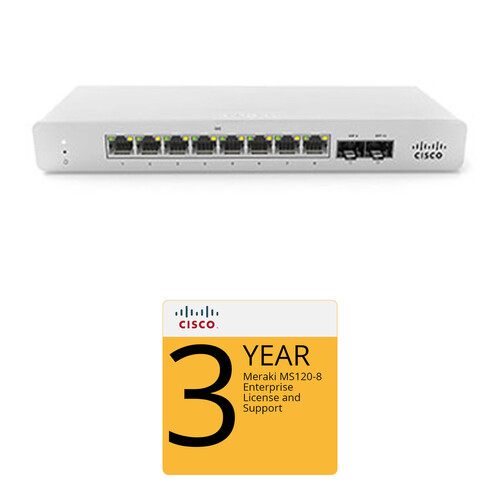 Cisco MS120-8 Access Switch with 3-Year Enterprise License and Support