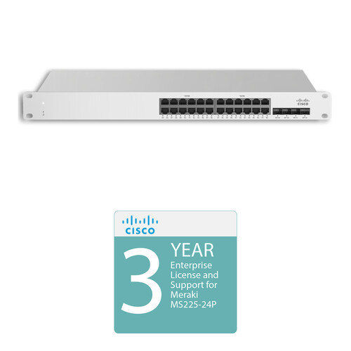 Cisco MS225-24P Access Switch with 3-Year Enterprise License and Support