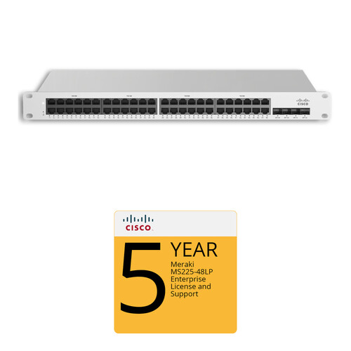 Cisco MS225-48LP Access Switch with 5-Year Enterprise License and Support