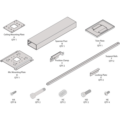 ClearOne Ceiling Mount Kit with 12" Suspension Column for Beamforming Microphone Array (Black)