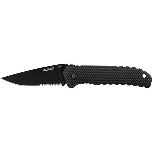 COAST DX344 Double-Lock Partially Serrated Folding Knife with Pocket Clip (Clamshell Packaging)