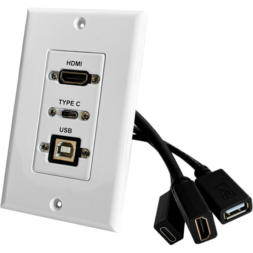 Comprehensive WPD-HD-UBC-AW Pass-Through Wall Plate with Pigtails (HDMI/USB-B/USB-C, White)