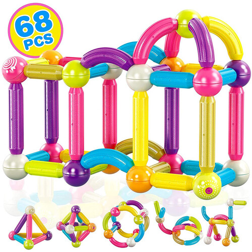 Contixo 68-Piece Kids Magnetic Stix 3D Building Blocks