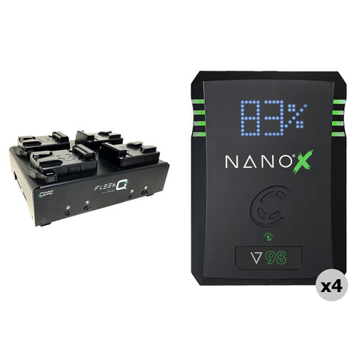 Core SWX 4 x NANO X 98Wh Batteries + Fleet Q4 Quad Charger Kit (V-Mount)