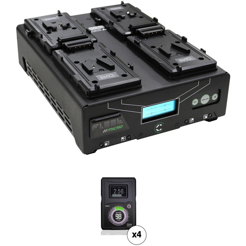 Core SWX Fleet Micro 3A Digital Quad Charger for V-Mount Batteries Kit with Four HyperCore 98Wh Batteries