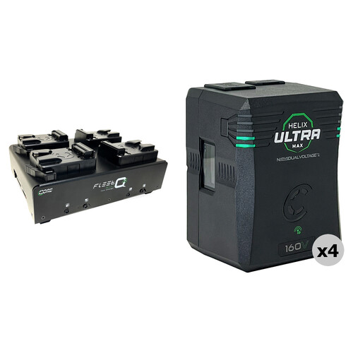 Core SWX Helix Max Smart 4-Battery Kit with Fleet Q4 Mini Quad Charger (158Wh, V-Mount)