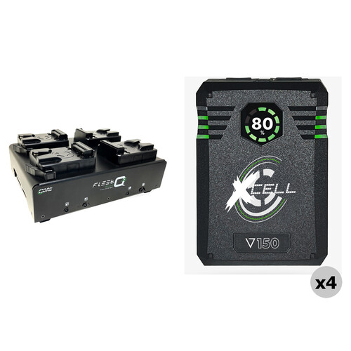 Core SWX XCell Micro-Sized Smart Battery 4-Battery Kit with Fleet Quad Charger (148Wh, V-Mount)